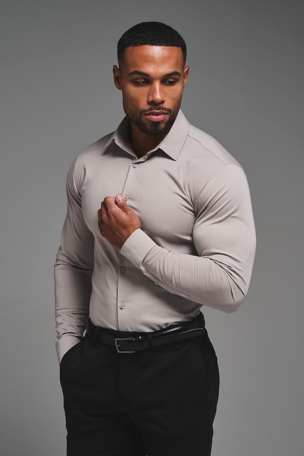 Athletic Fit Dress Shirt in Stone - TAILORED ATHLETE - USA