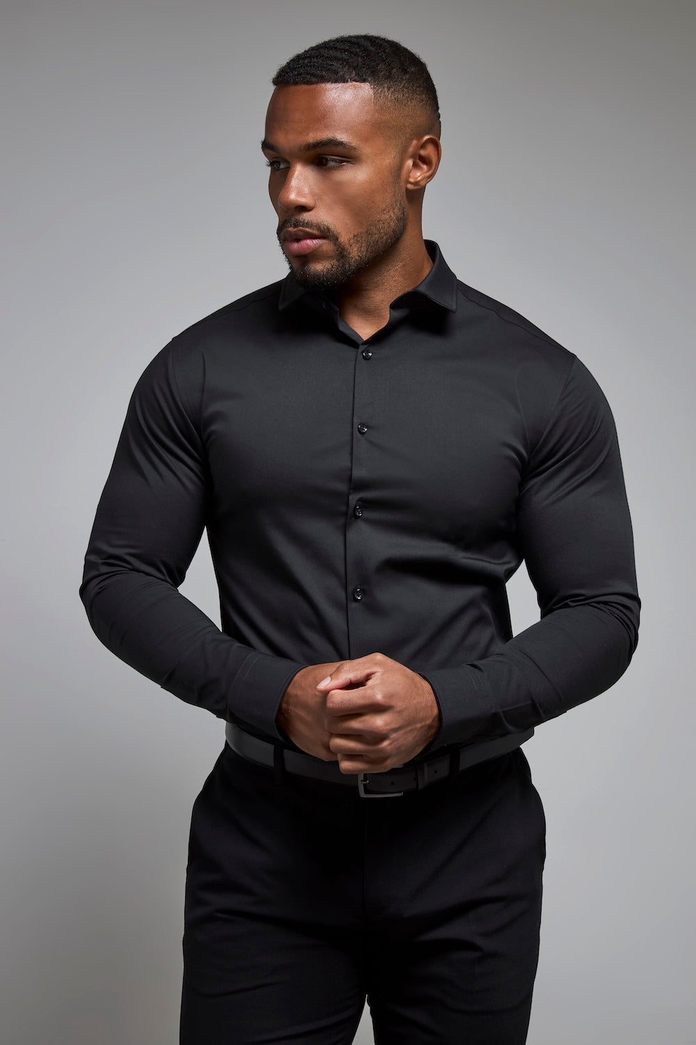 Mens Tailored Athlete Black Muscle Fit Dress Shirt XL