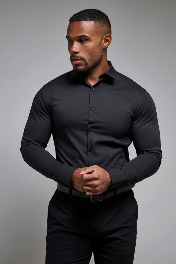 Mens Tailored Athlete Black Muscle Fit Dress Shirt XL