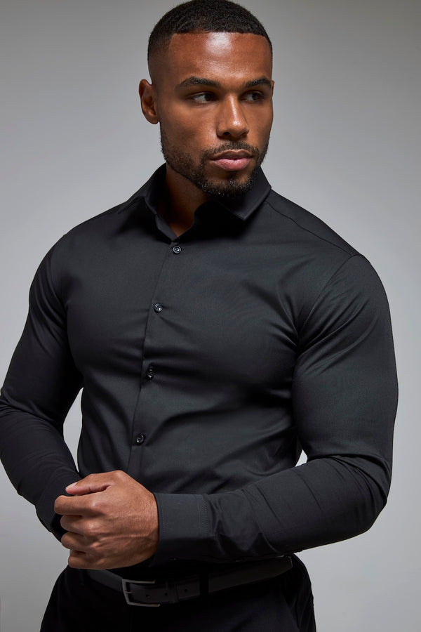Mens Tailored Athlete Black Muscle Fit Dress Shirt XL