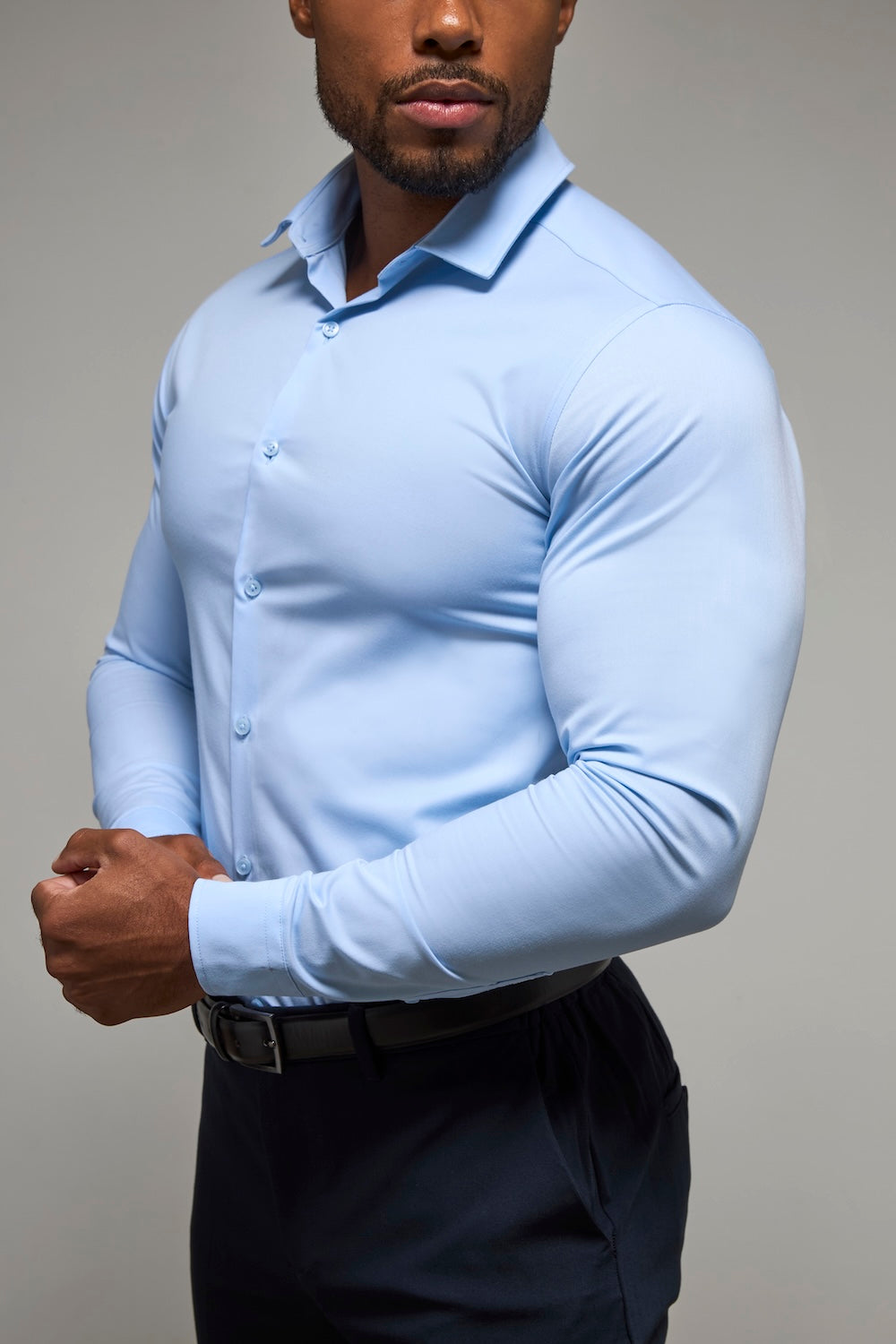 Mens Tailored Athlete Light Blue Muscle Fit Dress Shirt Large