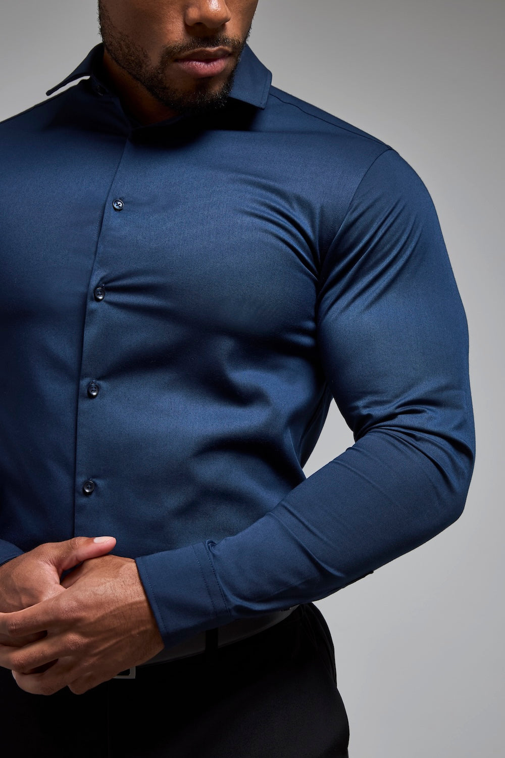 Athletic Fit Dress Shirt in Navy Blue, M