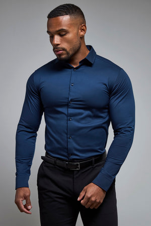 Athletic Fit Dress Shirt in Navy Blue - TAILORED ATHLETE - USA