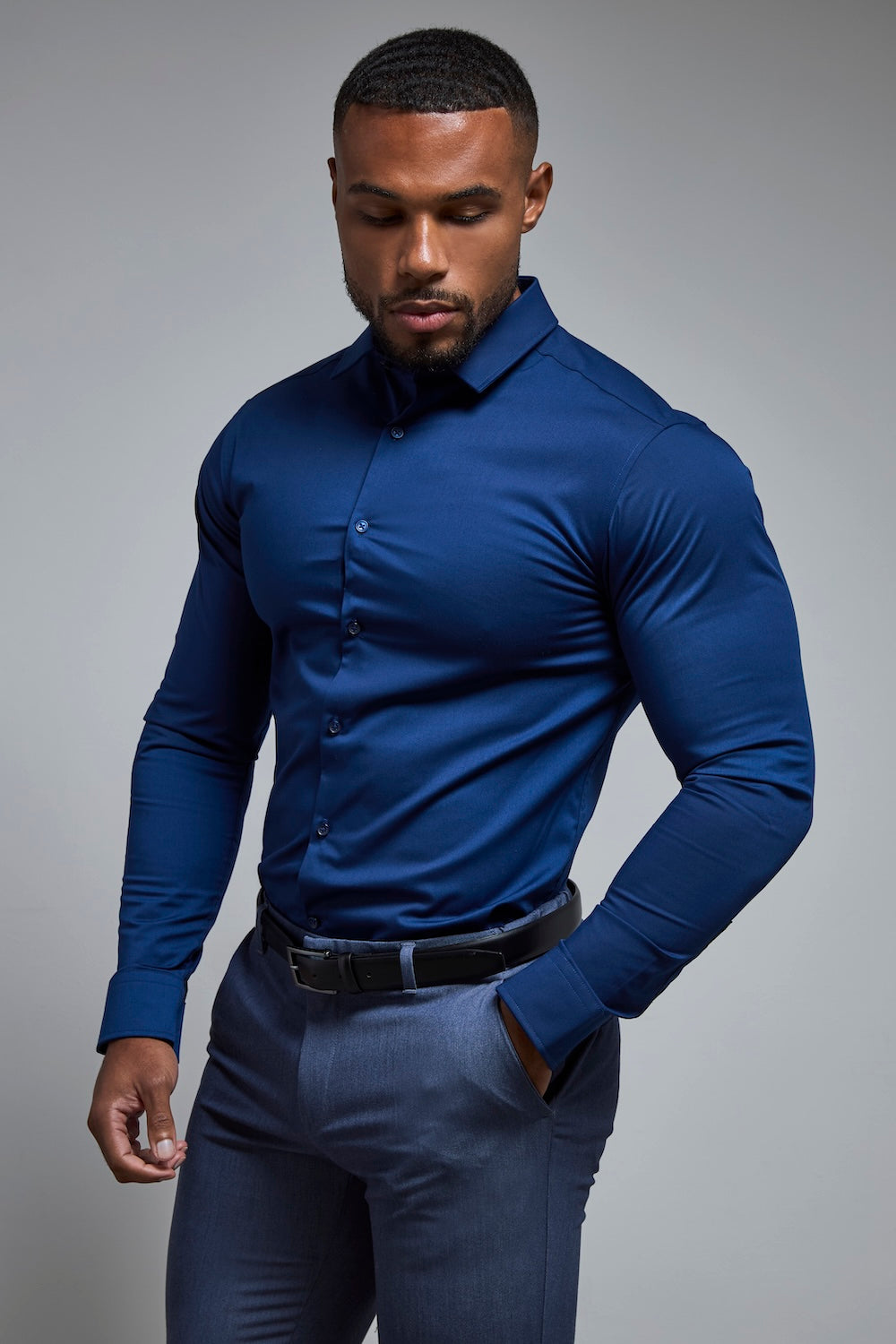 Tailored Fit Dress Shirt in Navy, XXL