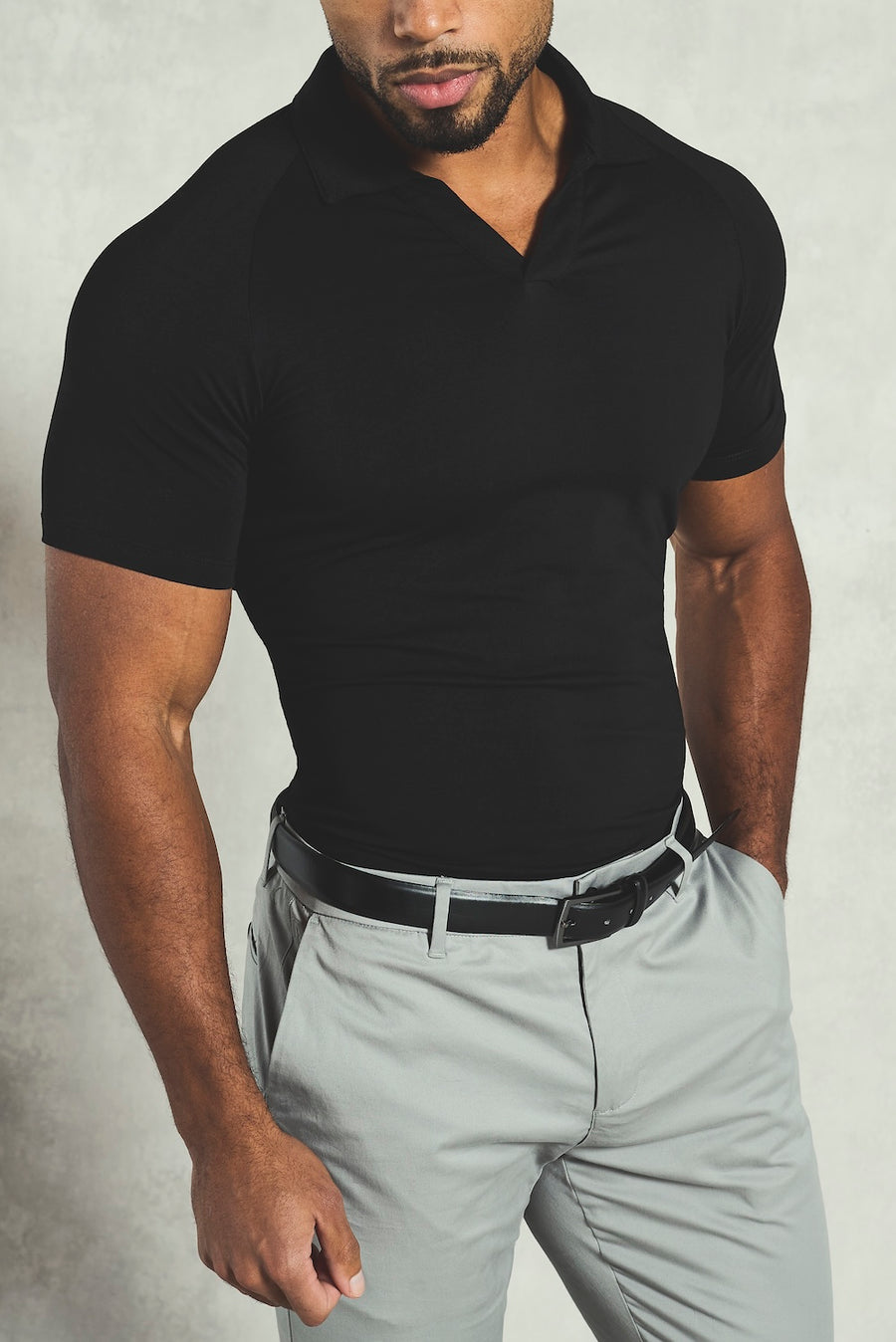Essential Jersey Buttonless Polo Shirt in Black - TAILORED ATHLETE - USA