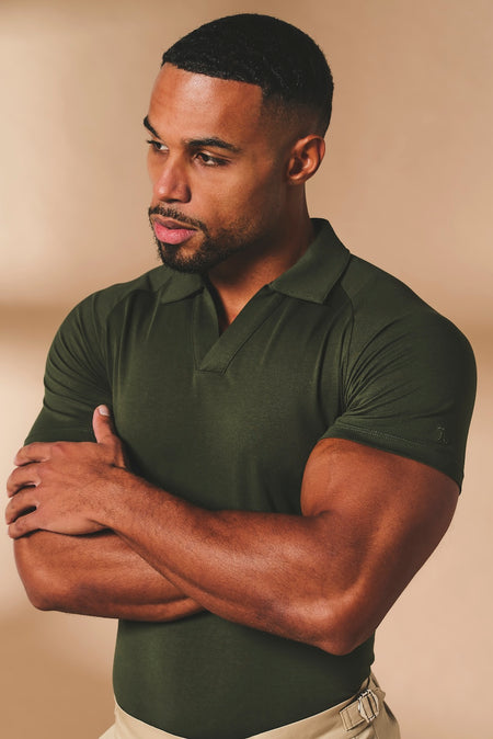 Essential Jersey Buttonless Polo Shirt in Forest Green - TAILORED ATHLETE - USA