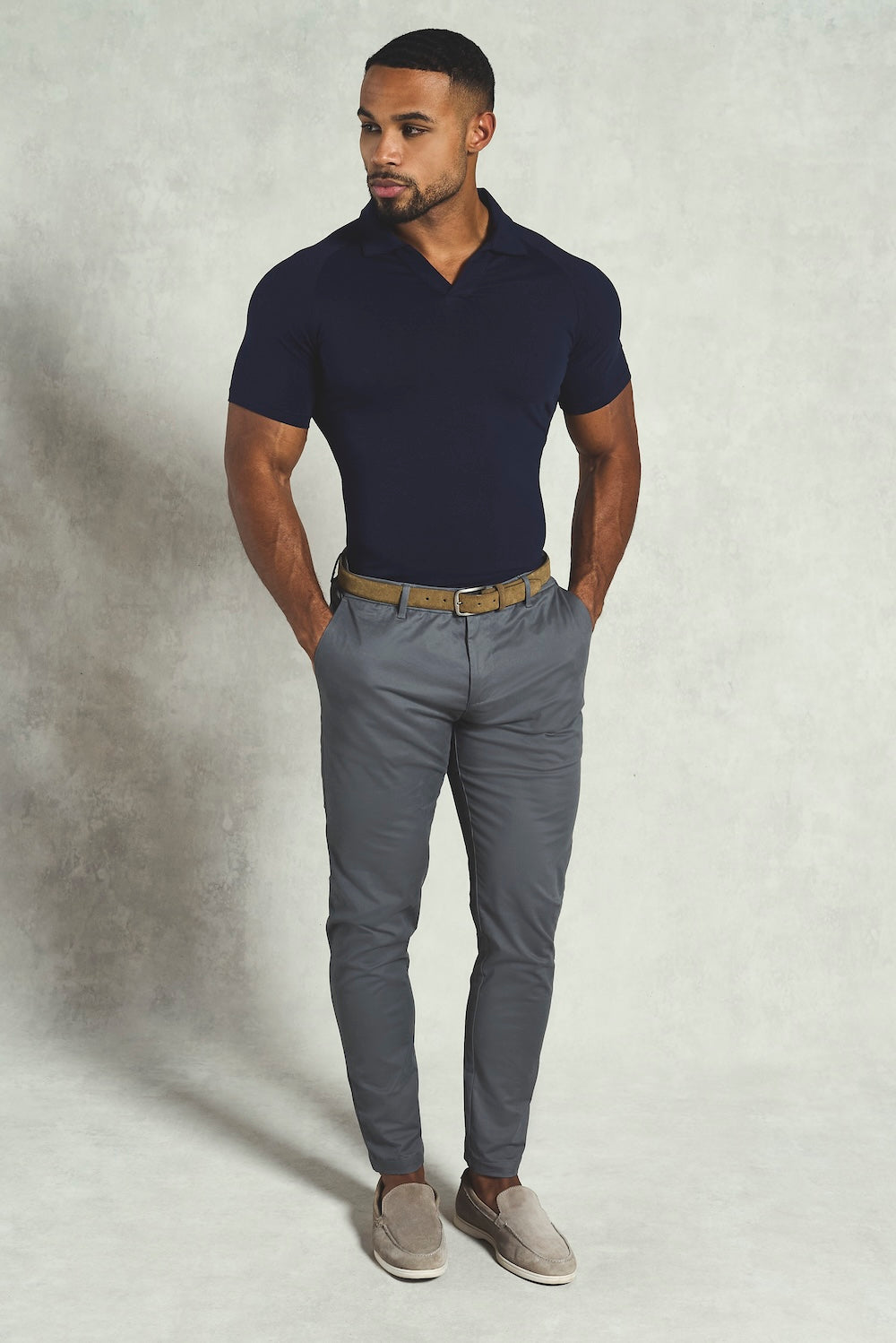 Essential Jersey Buttonless Polo Shirt  in Navy