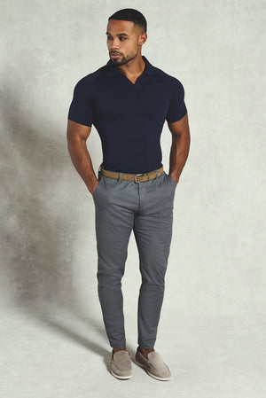 Essential Jersey Buttonless Polo Shirt  in Navy