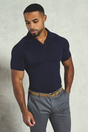Essential Jersey Buttonless Polo Shirt  in Navy