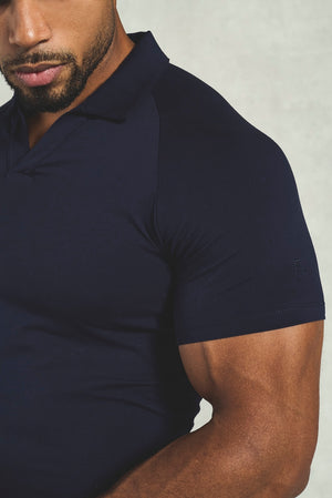 Essential Jersey Buttonless Polo Shirt  in Navy