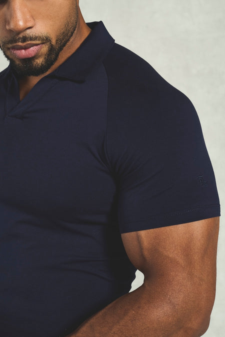 Essential Jersey Buttonless Polo Shirt  in Navy