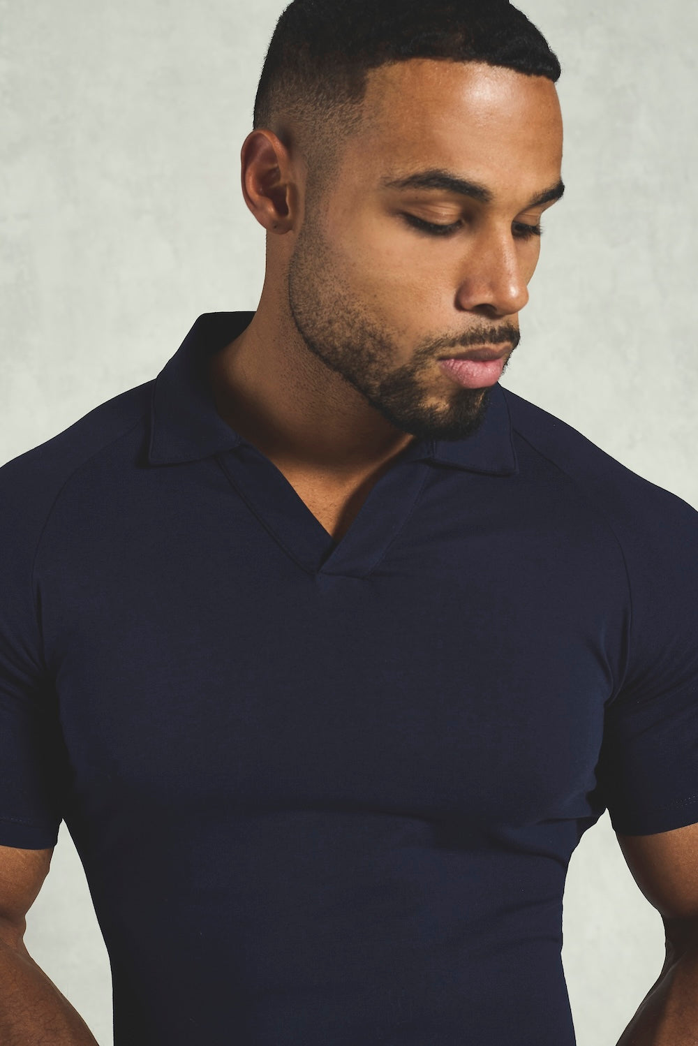 Essential Jersey Buttonless Polo Shirt  in Navy