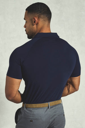 Essential Jersey Buttonless Polo Shirt  in Navy