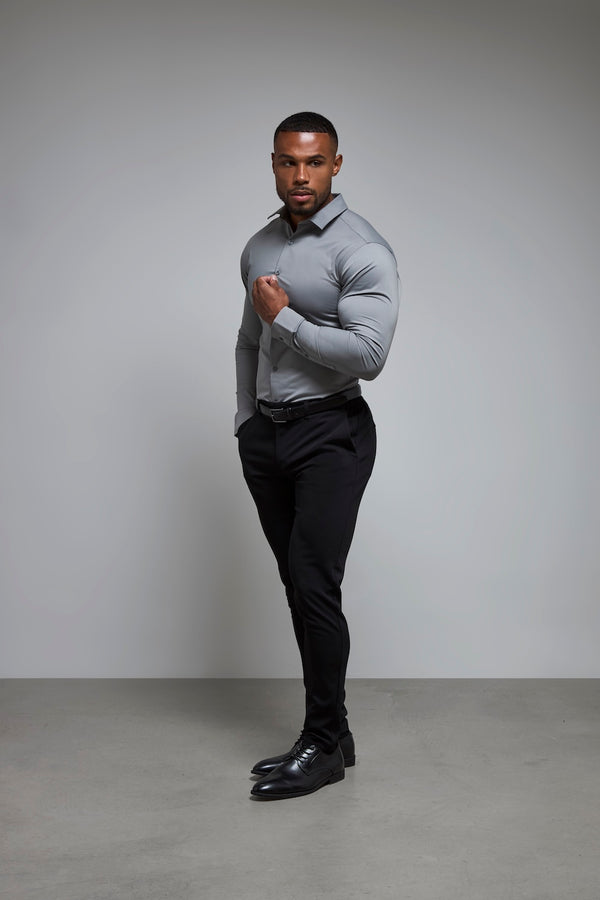 black pants grey dress shirt Athletic Fit Dress Shirt in Grey S