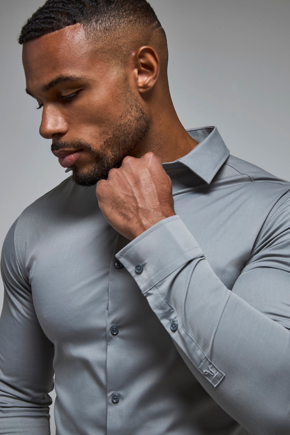 Athletic Fit Dress Shirt in Grey, L