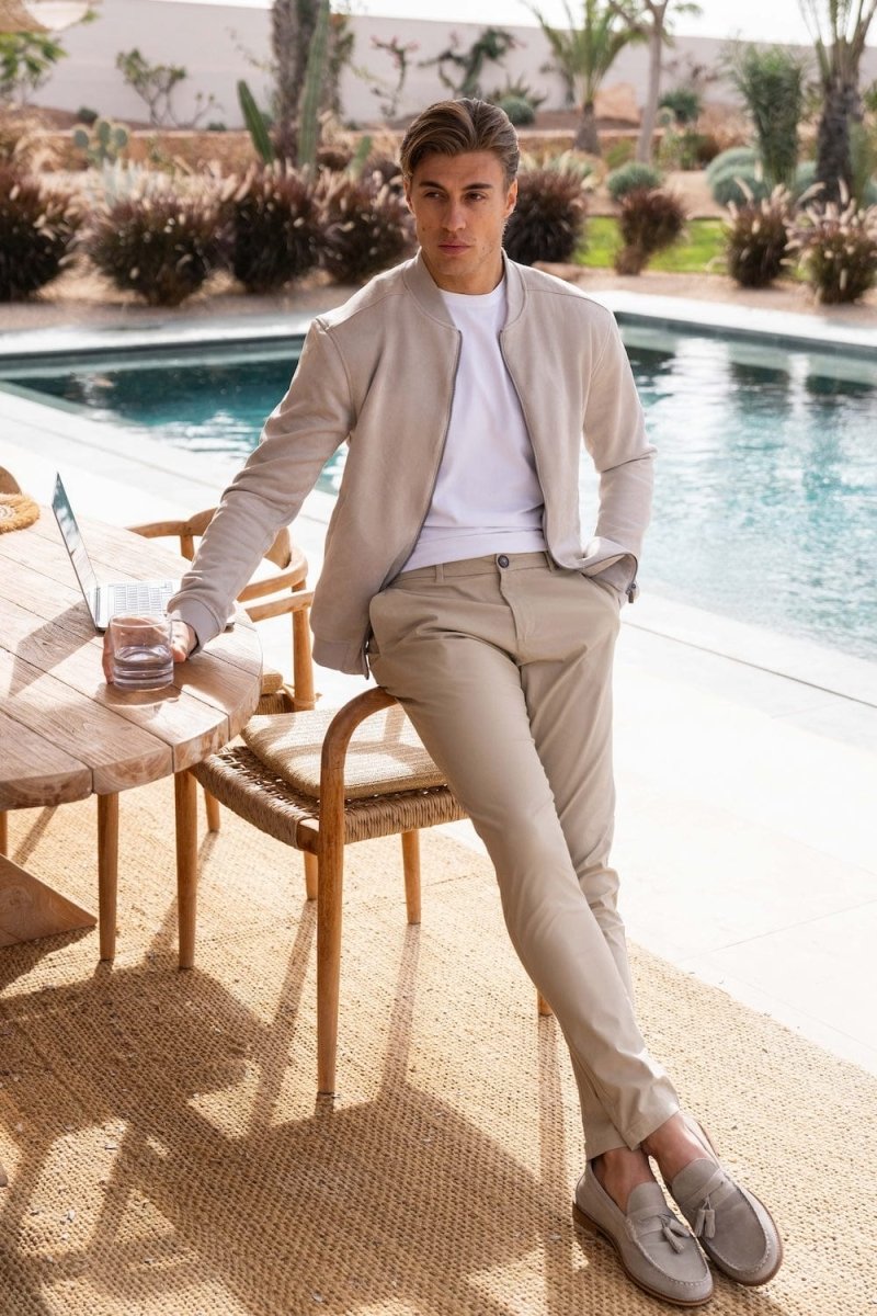 Suede Look Bomber Jacket in Stone - TAILORED ATHLETE - USA