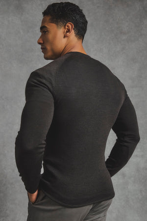 Extra Fine Merino Wool Crew Neck Sweater in Bitter Chocolate - TAILORED ATHLETE - USA