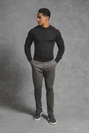Extra Fine Merino Wool Crew Neck Sweater in Bitter Chocolate - TAILORED ATHLETE - USA