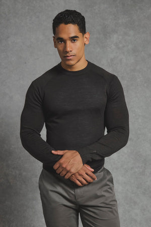 Extra Fine Merino Wool Crew Neck Sweater in Bitter Chocolate - TAILORED ATHLETE - USA