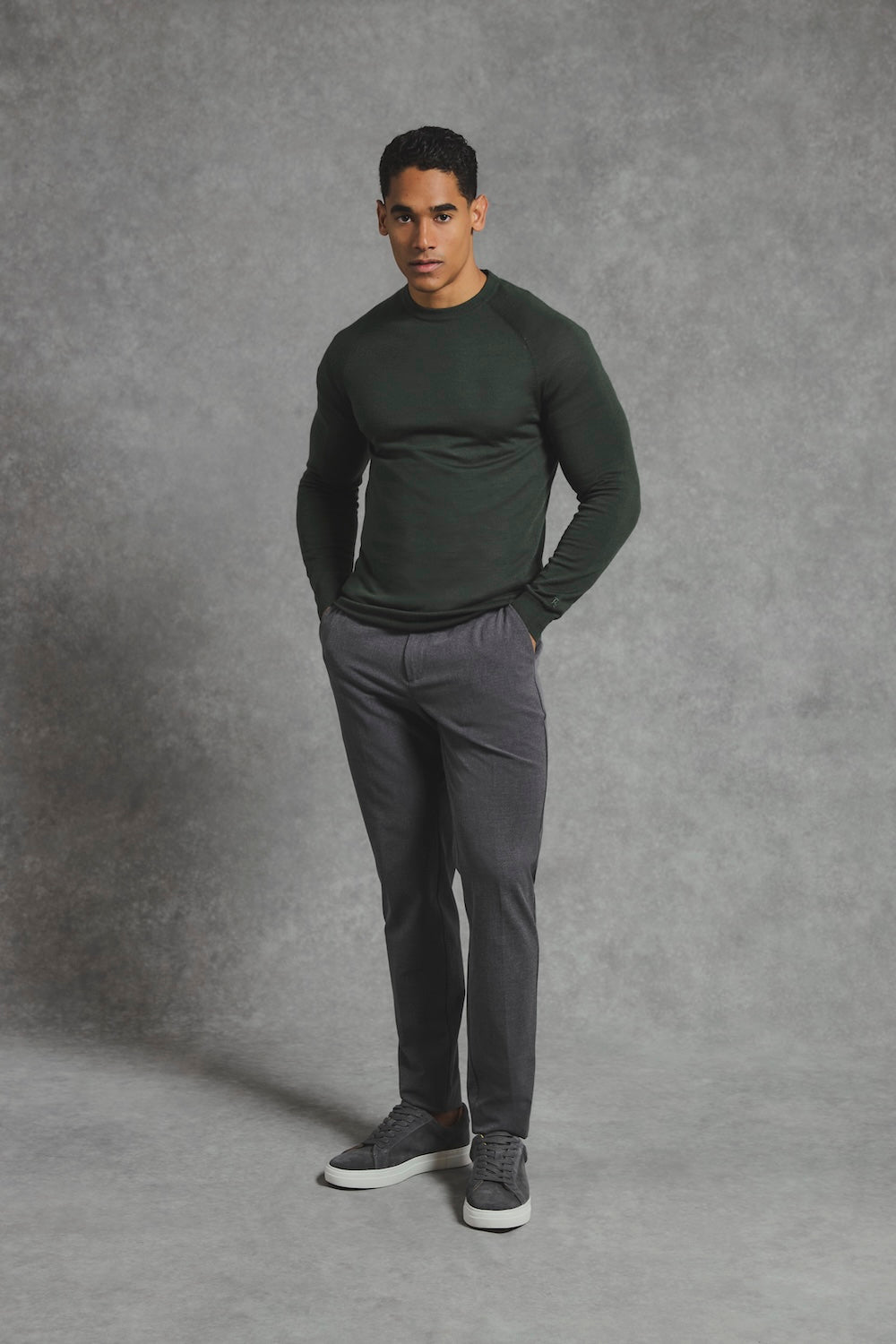 Extra Fine Merino Wool Crew Neck Sweater in Dark Evergreen - TAILORED ATHLETE - USA
