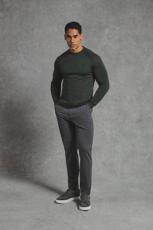 Extra Fine Merino Wool Crew Neck Sweater in Dark Evergreen - TAILORED ATHLETE - USA
