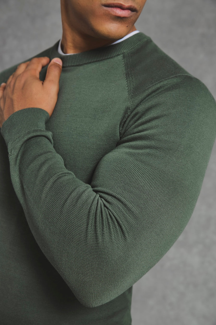 Pure Cotton Knitted Crew Neck Sweater in Khaki - TAILORED ATHLETE - USA