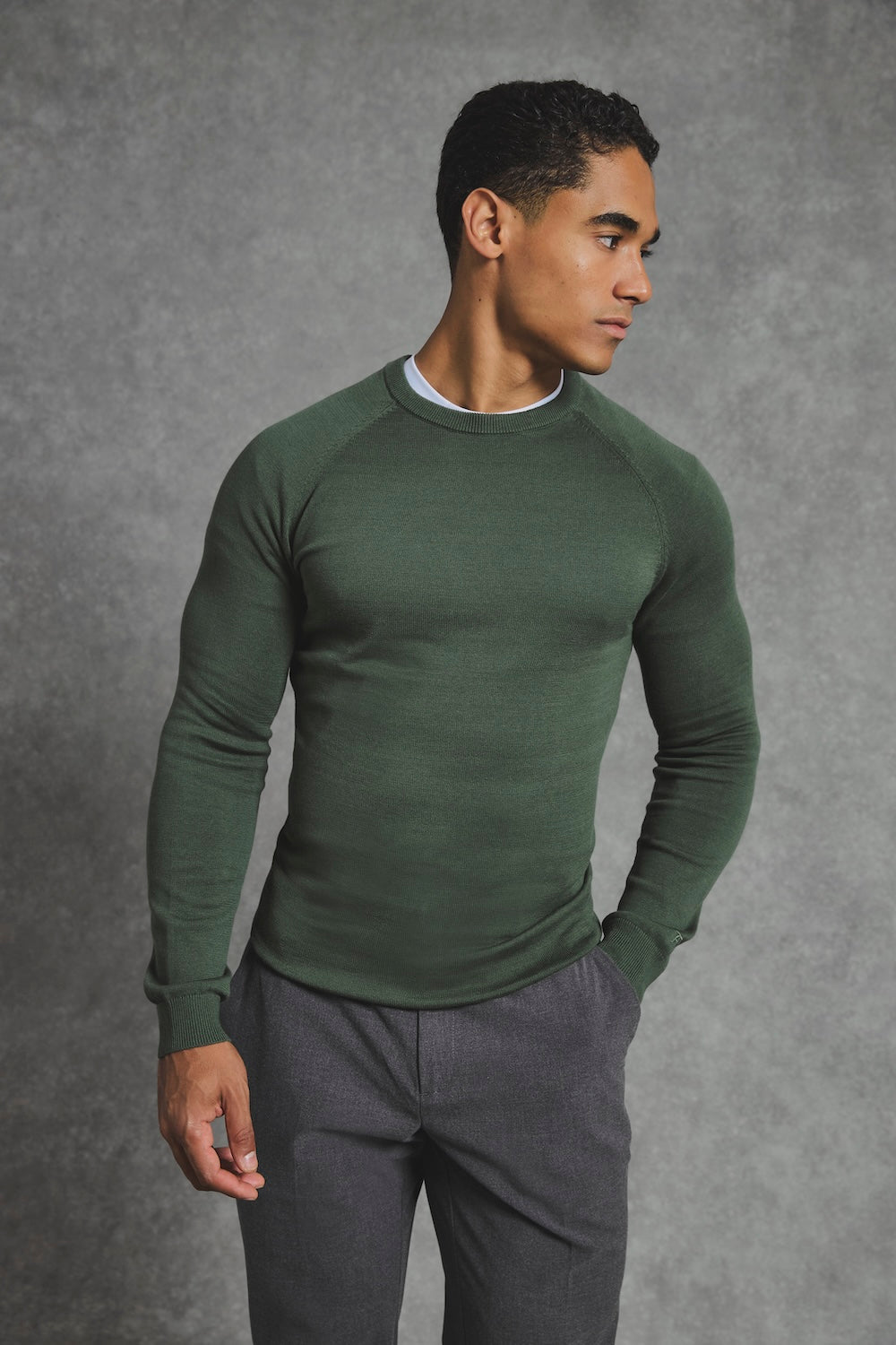 Pure Cotton Knitted Crew Neck Sweater in Khaki - TAILORED ATHLETE - USA