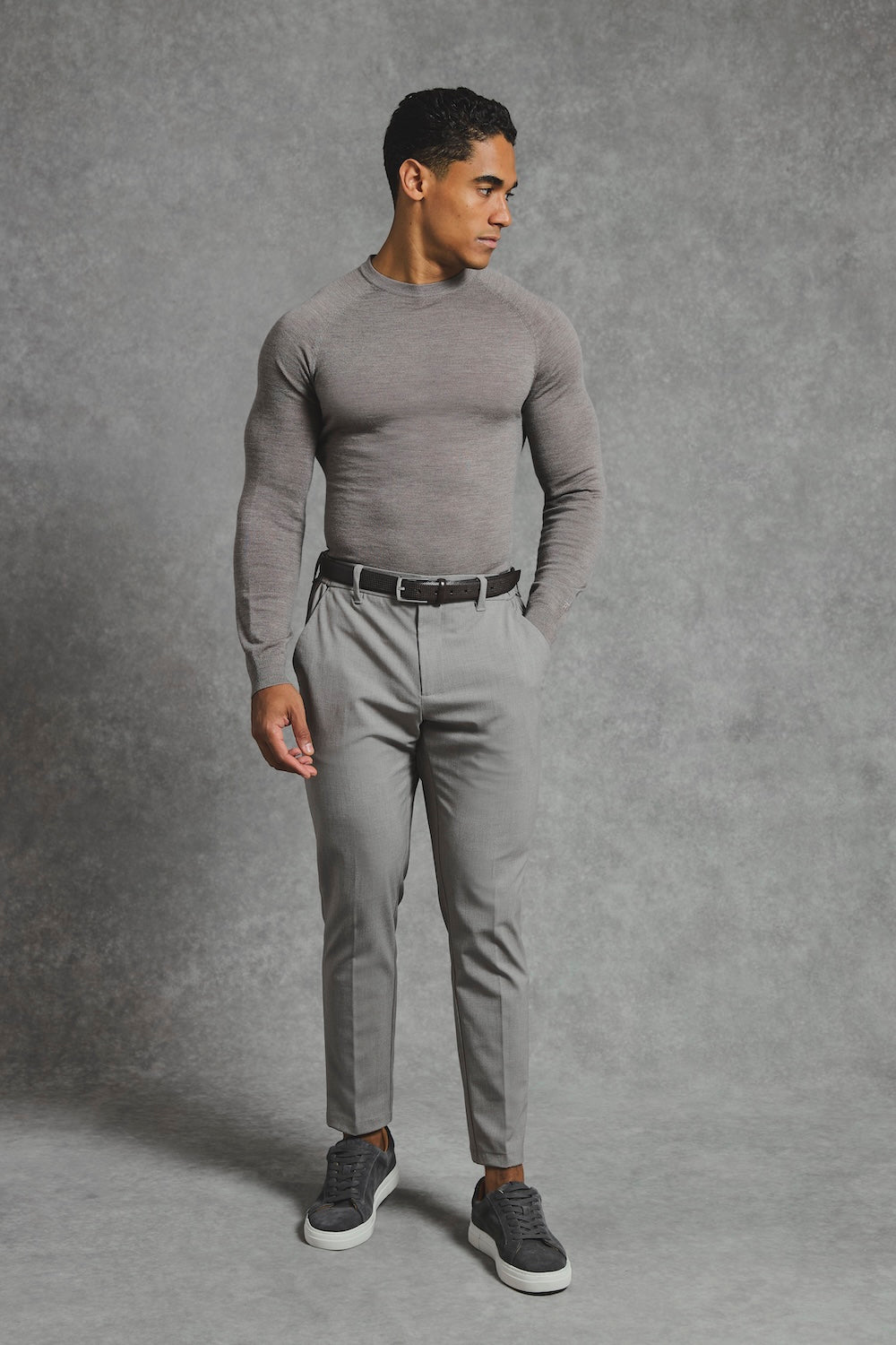 Extra Fine Merino Wool Crew Neck Sweater in Neutral Marl - TAILORED ATHLETE - USA