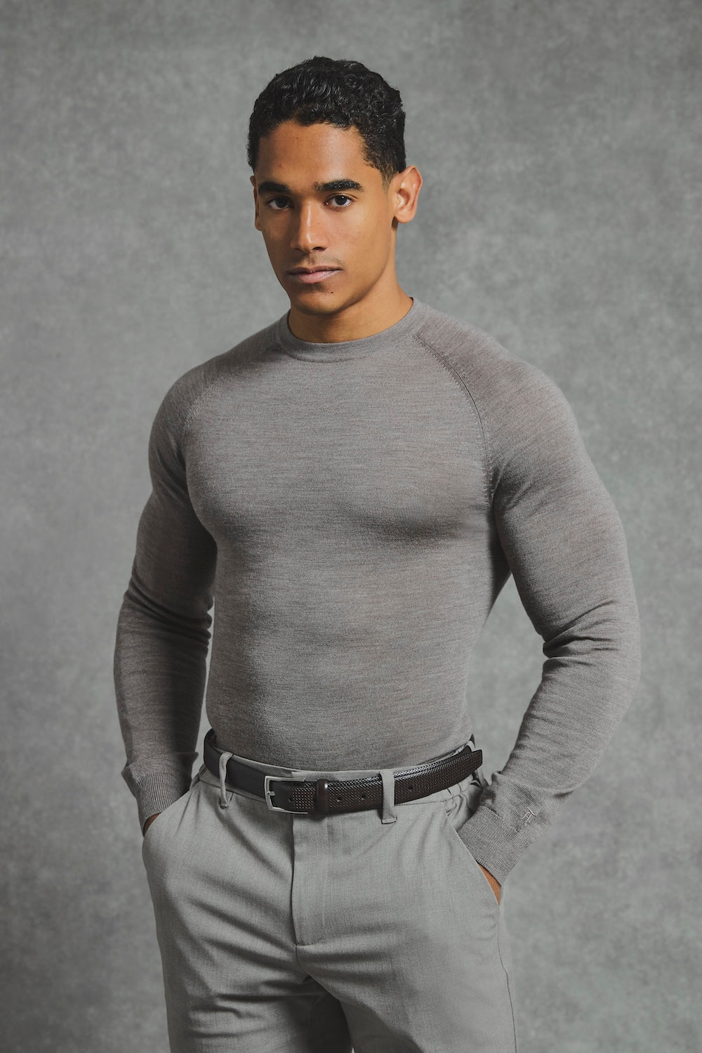 Extra Fine Merino Wool Crew Neck Sweater in Neutral Marl - TAILORED ATHLETE - USA