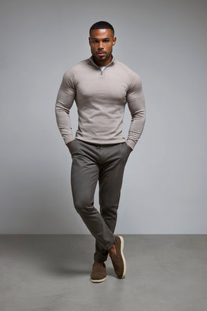 Extra Fine Merino Wool Half Zip Neck Sweater in Wheat Marl - TAILORED ATHLETE - USA