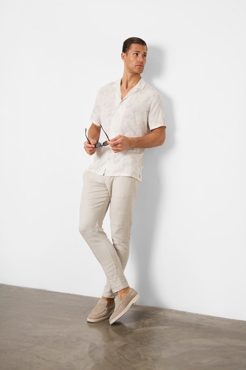 Printed Shirt in Stone Faded Tropical Leaves - TAILORED ATHLETE - USA