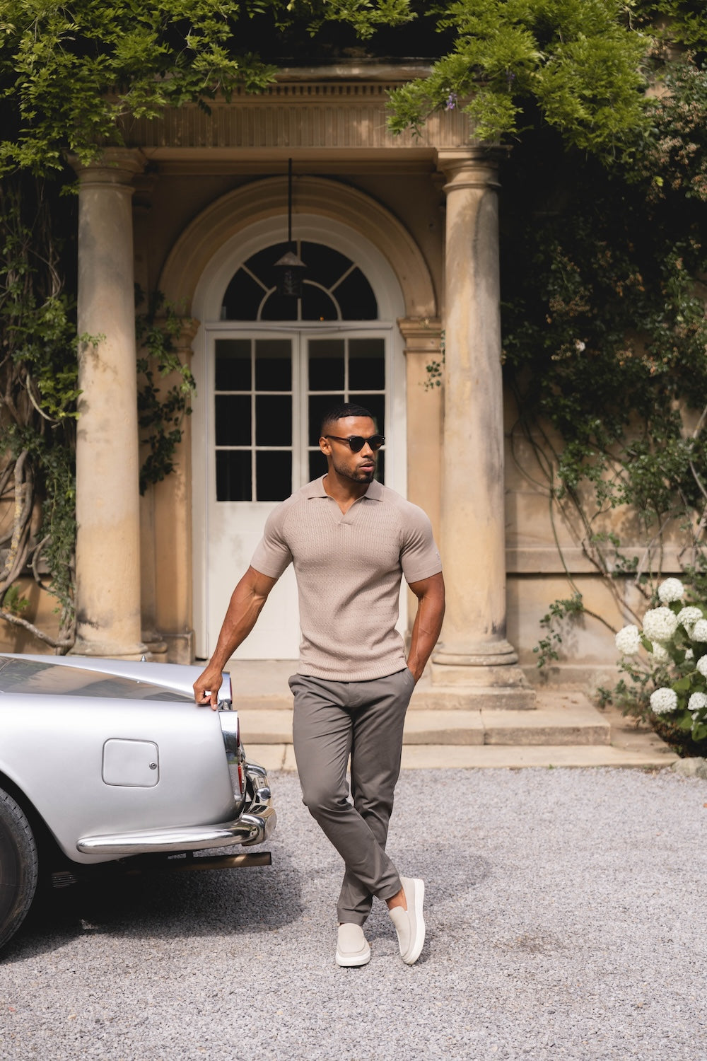 Fine Cable Knitted Polo Shirt in Stone - TAILORED ATHLETE - USA