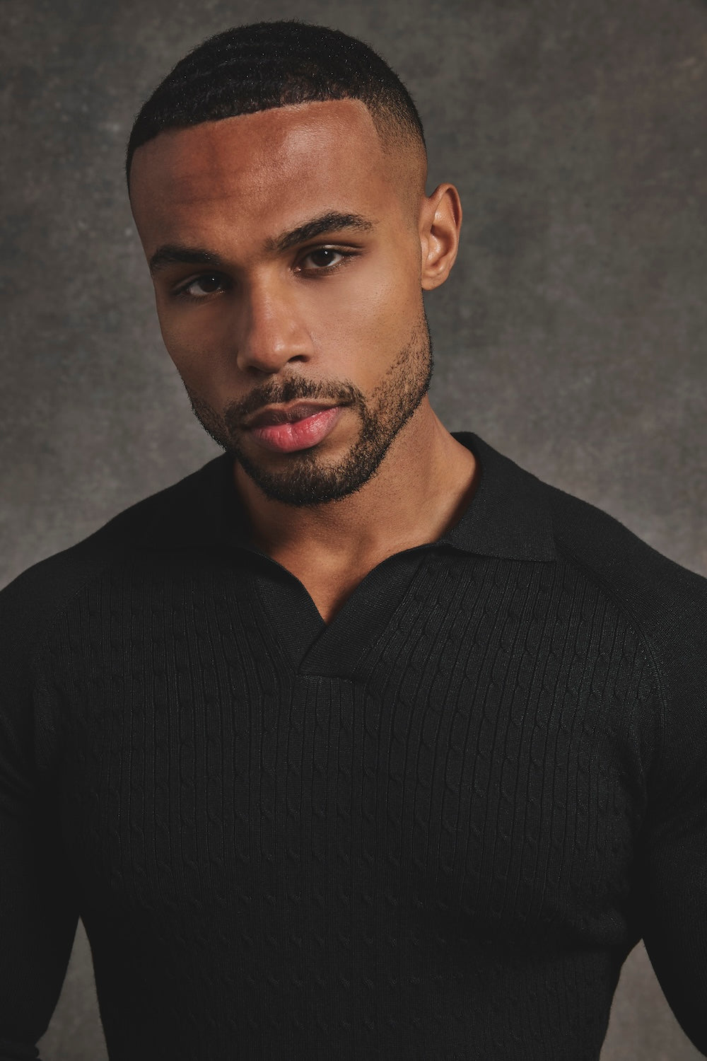 Fine Cable Knitted Polo Shirt in Black - TAILORED ATHLETE - USA