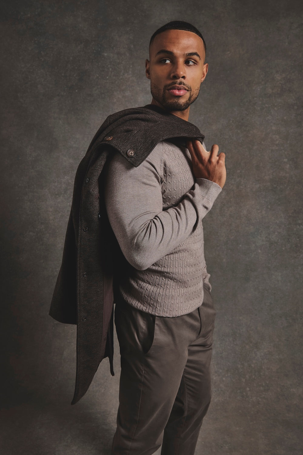 Fine Cable Knitted Polo Shirt in Neutral Marl - TAILORED ATHLETE - USA