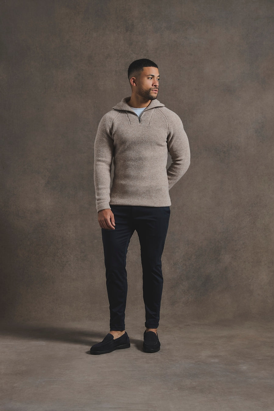 Fisherman Rib Half Zip in Neutral - TAILORED ATHLETE - USA