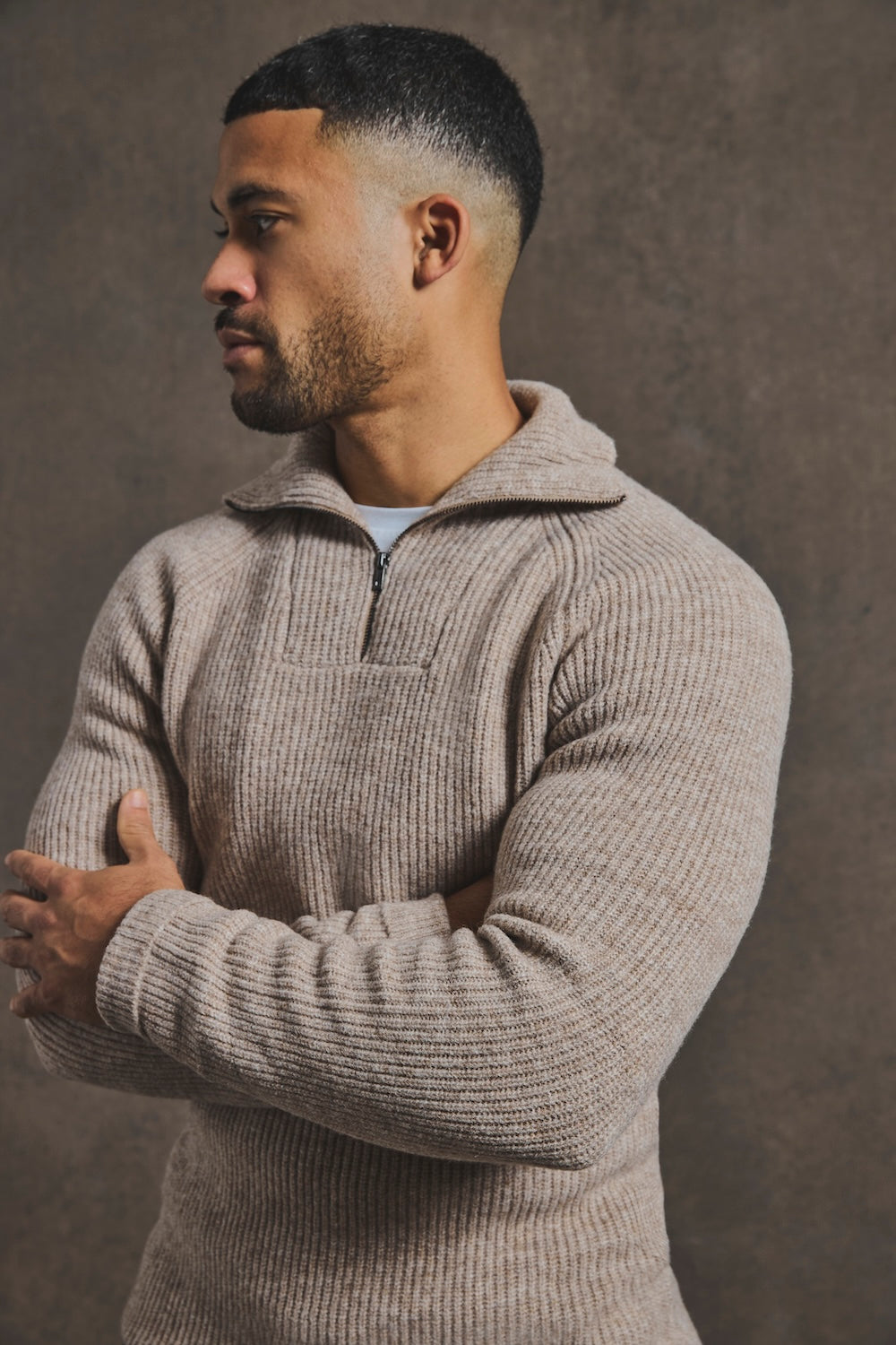 Fisherman Rib Half Zip in Neutral - TAILORED ATHLETE - USA