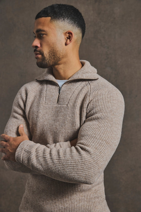 Fisherman Rib Half Zip in Neutral - TAILORED ATHLETE - USA