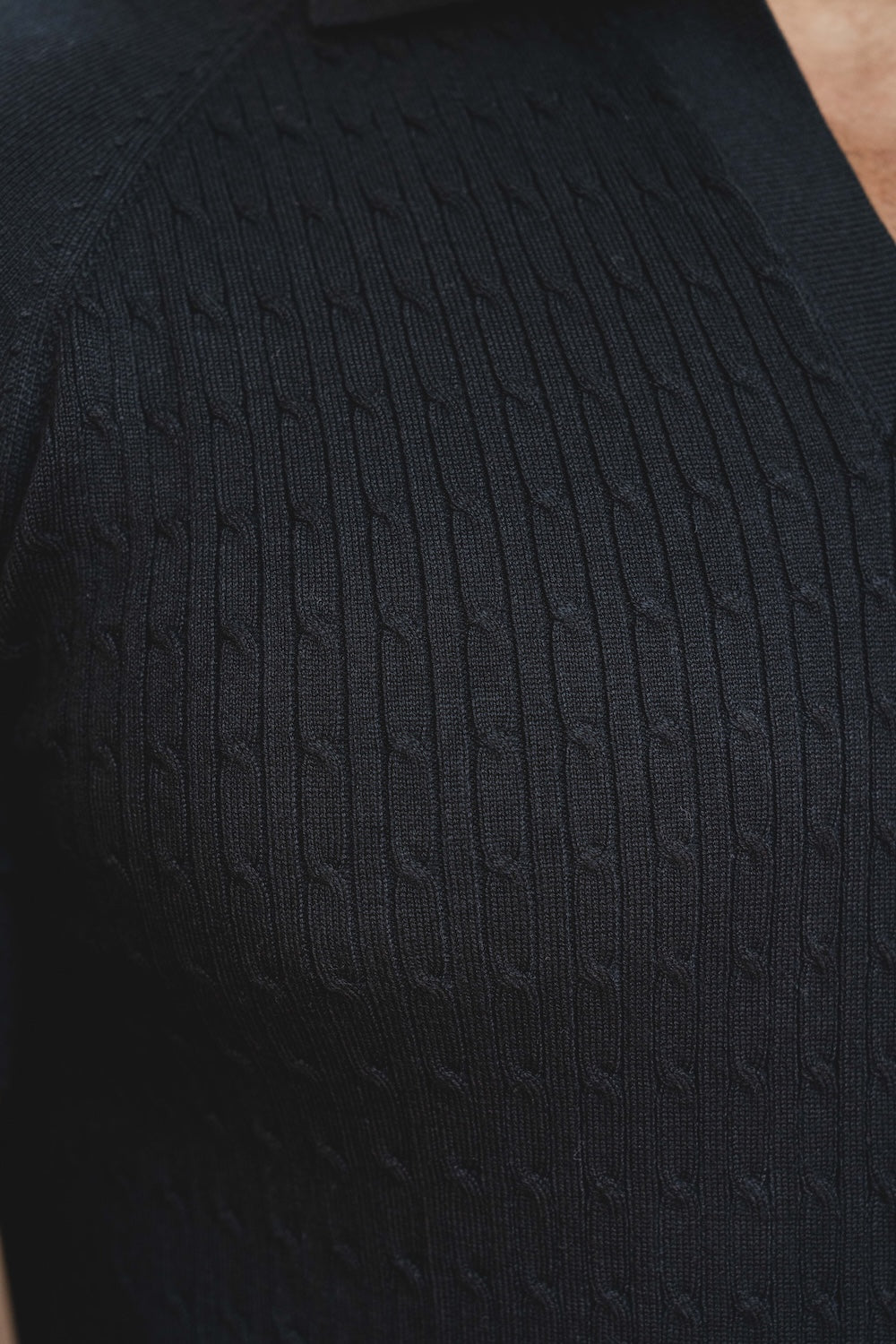 Fine Cable Knitted Polo Shirt in Black - TAILORED ATHLETE - USA