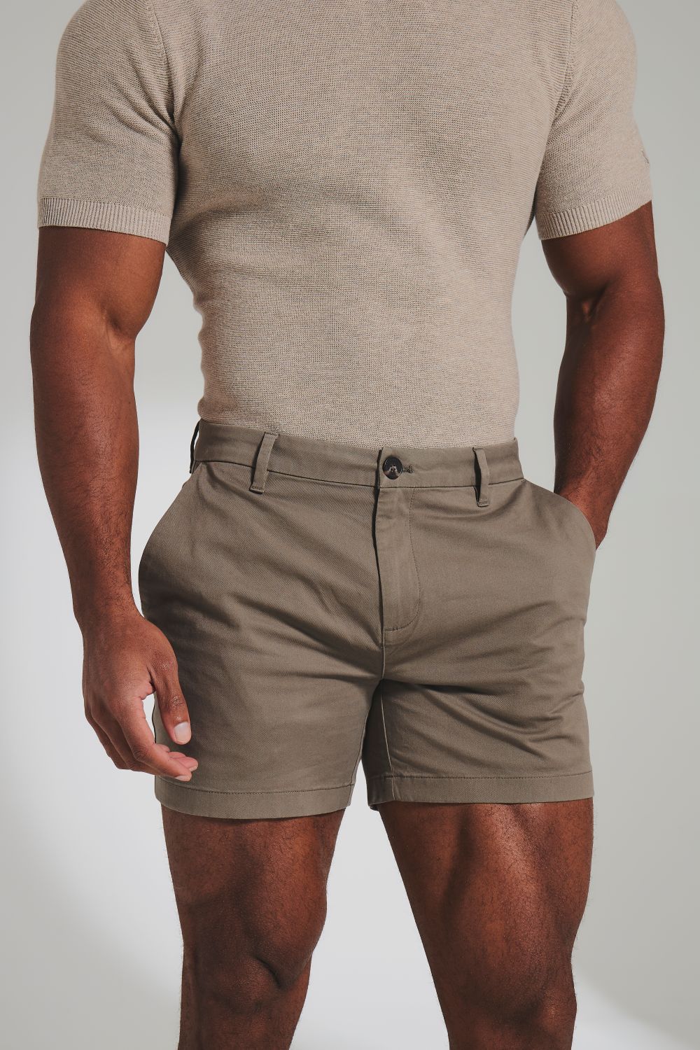 Athletic Fit Stretch Chino Shorts 5" in Dark Taupe
