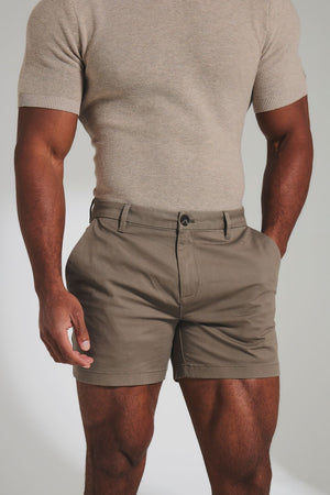 Athletic Fit Stretch Chino Shorts 5" in Dark Taupe