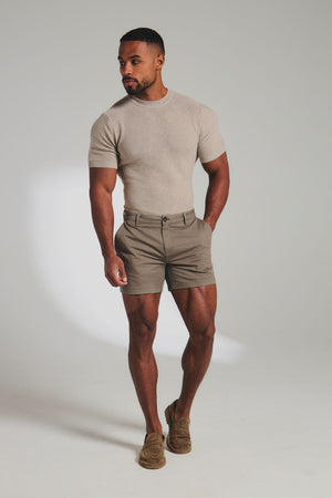 Athletic Fit Stretch Chino Shorts 5" in Dark Taupe