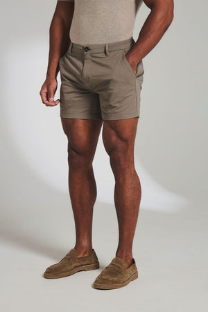 Athletic Fit Stretch Chino Shorts 5" in Dark Taupe