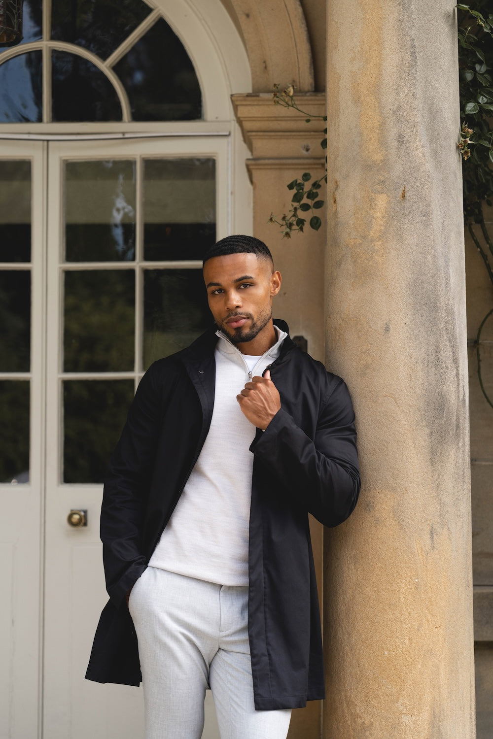 Funnel Neck Shower Resistant Coat in Black M