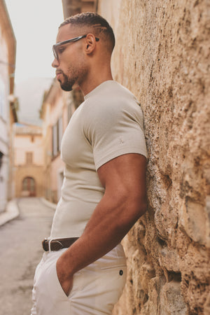 Fine Gauge Knitted T-Shirt in Linen - TAILORED ATHLETE - USA