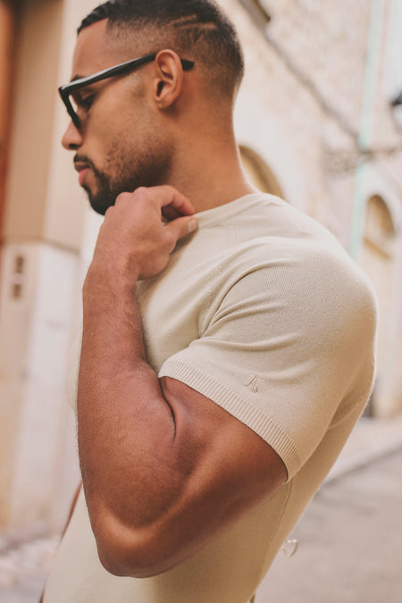 Fine Gauge Knitted T-Shirt in Linen