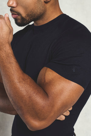 Fine Gauge Knitted T-Shirt in Inky Blue - TAILORED ATHLETE - USA