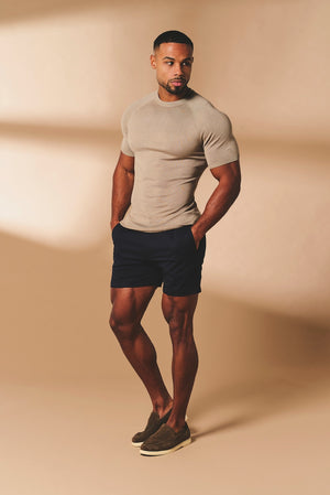 Fine Gauge Knitted T-Shirt in Stone - TAILORED ATHLETE - USA