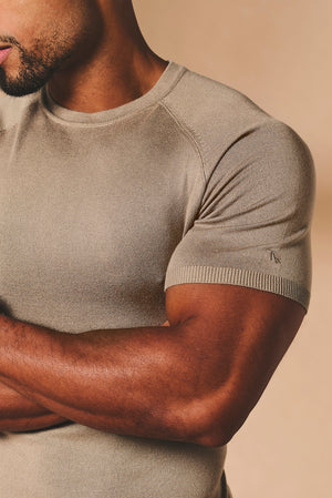 Fine Gauge Knitted T-Shirt in Stone - TAILORED ATHLETE - USA