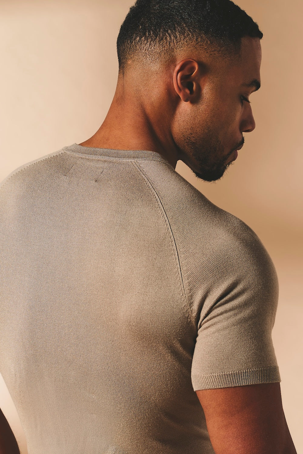 Fine Gauge Knitted T-Shirt in Stone - TAILORED ATHLETE - USA