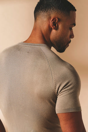 Fine Gauge Knitted T-Shirt in Stone - TAILORED ATHLETE - USA